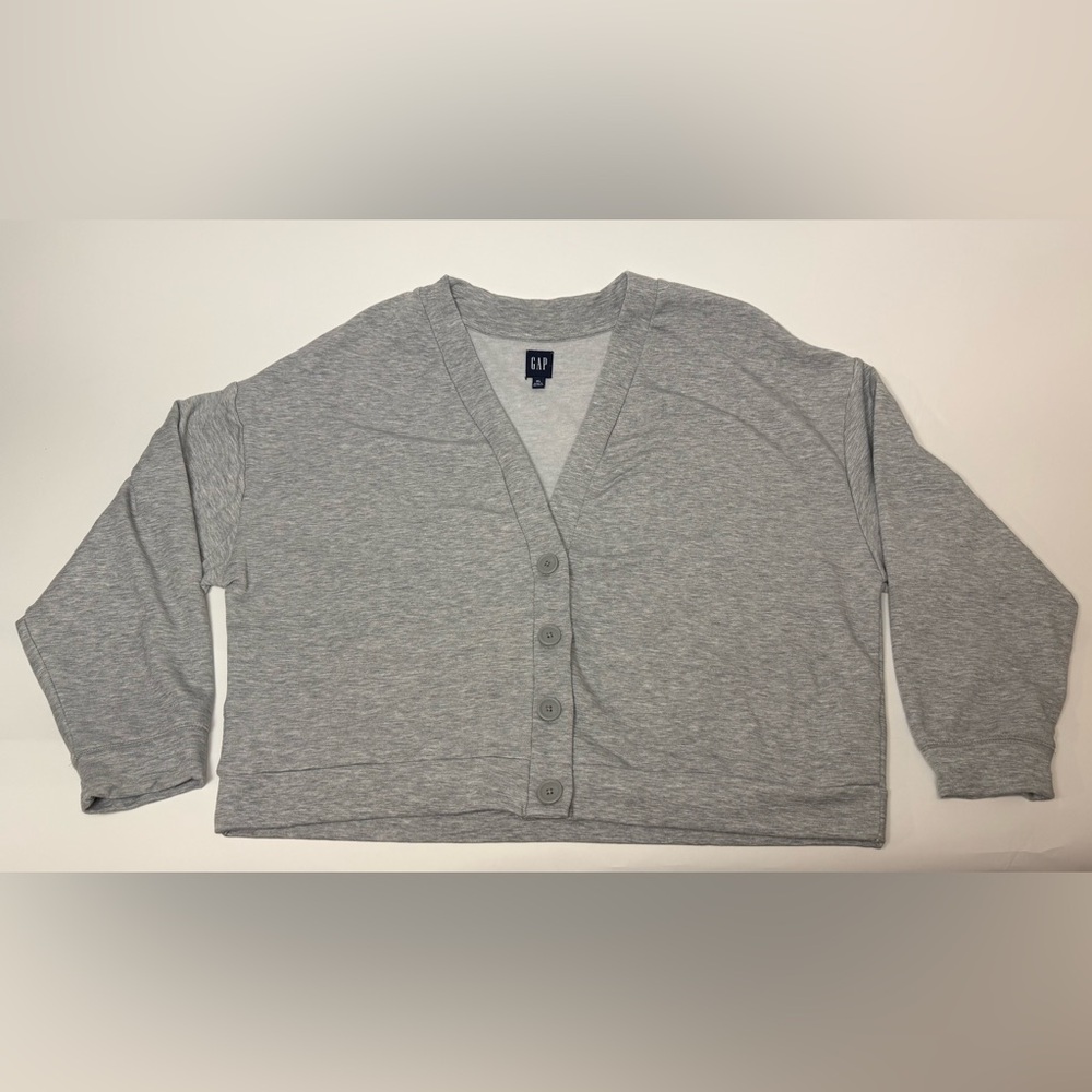 GAP Light Heather Gray V-Neck Button Cardigan
